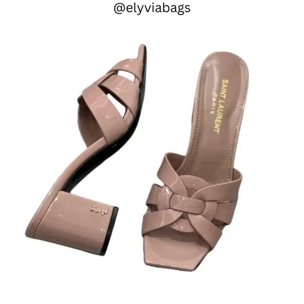 YSL Tribute Woven Mule Block Heels Shiny Pink