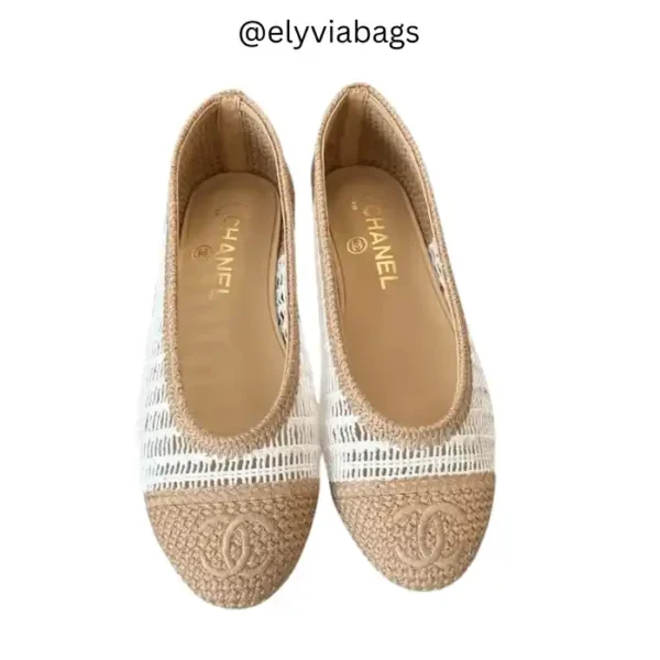 chanel ballet flats Raffia Beige White 1