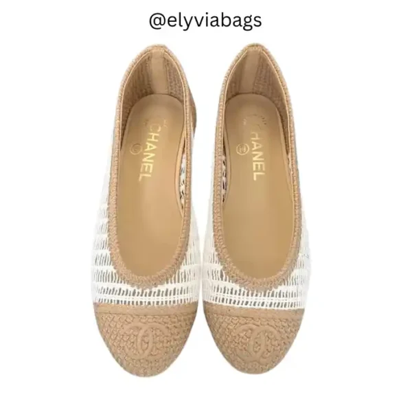 chanel ballet flats Raffia Beige white (3)