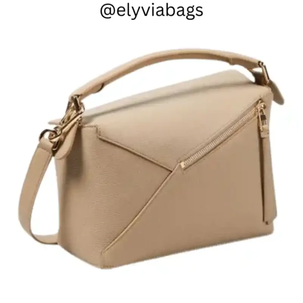 loewe puzzle shoulder sand beige bag back view