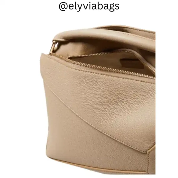 loewe puzzle shoulder sand beige bag inside view