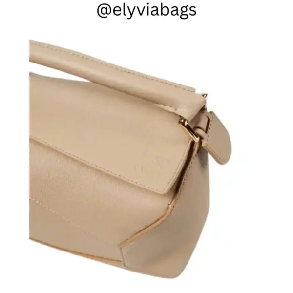 loewe puzzle shoulder sand beige bag top view