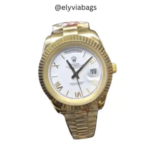 rolex day date fluted bezel gold white front view