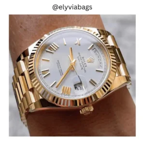 rolex day date fluted bezel gold white on wrist