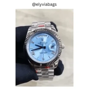 rolex day date fluted bezel silver light blue