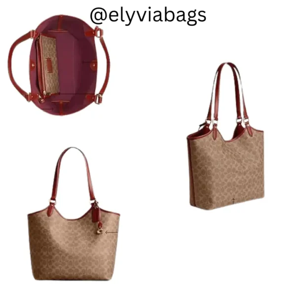 Coach signature canvas leather tote detail