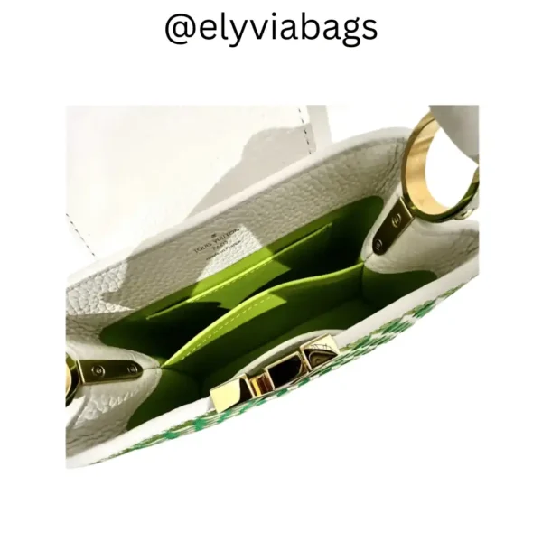 LV Capucines Mini Bag in Green open view