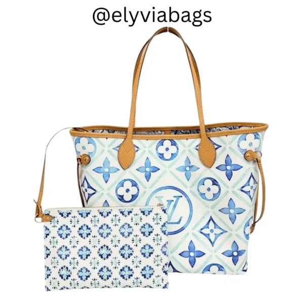LV Neverfull mm bag Blue monogram by the pool blue with pouch