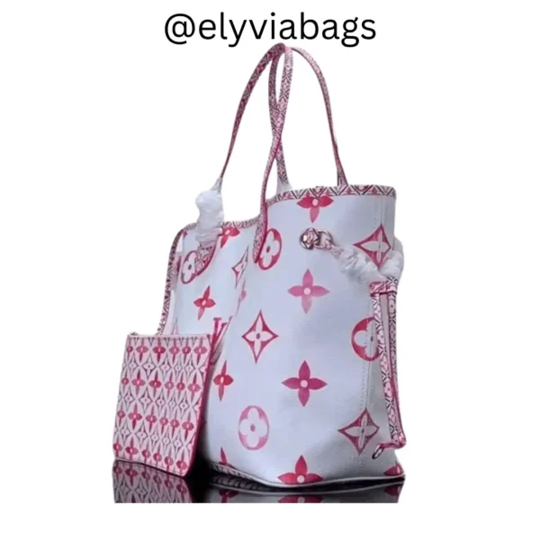 LV Neverfull mm bag Pink monogram side view