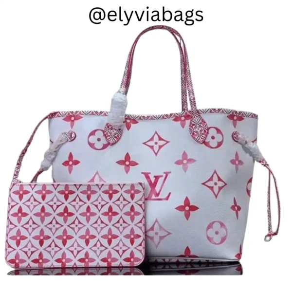 LV Neverfull mm bag Pink monogram with pouch