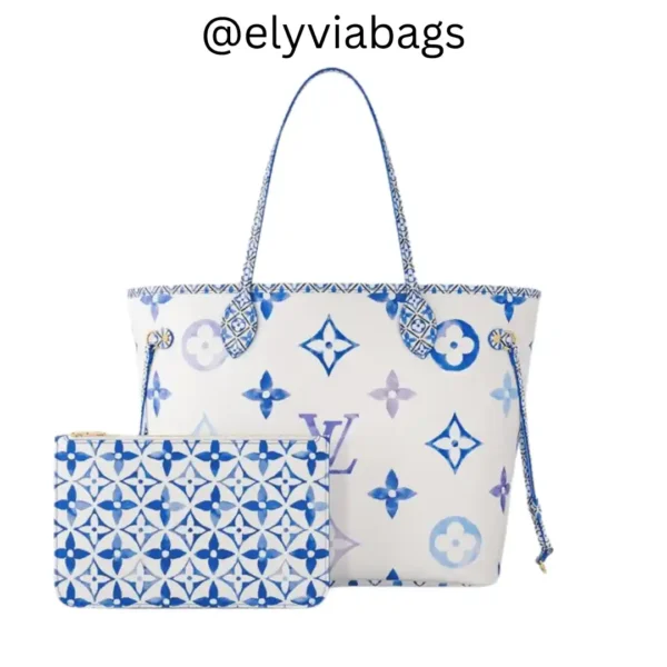 LV Neverfull mm bag by the pool Blue with pouch