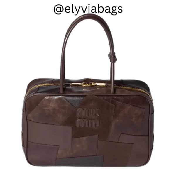 Miu-Miu Beau Patch Leather Bag Dark Brown