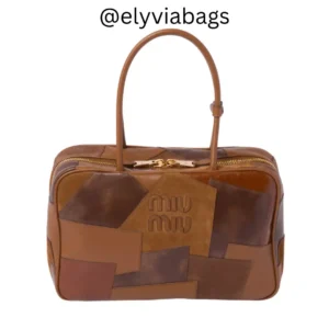 Miu-Miu Beau Patch Leather Bag Golden Brown