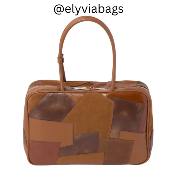 Miu-Miu Beau Patch Leather Bag Golden Brown back view