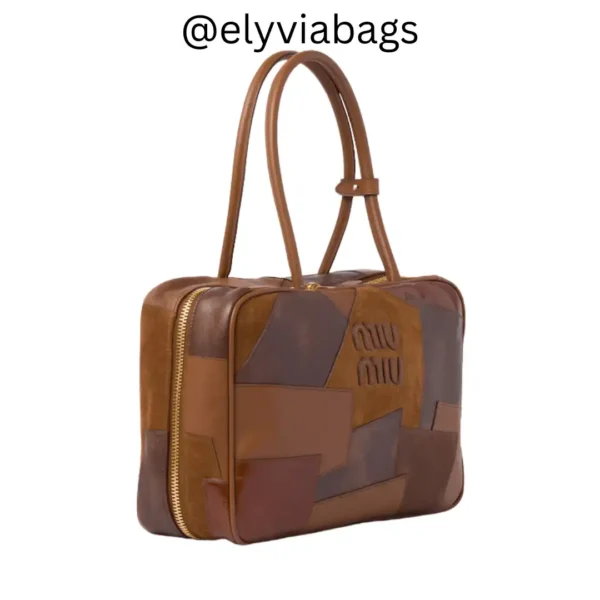 Miu-Miu Beau Patch Leather Bag Golden Brown side view