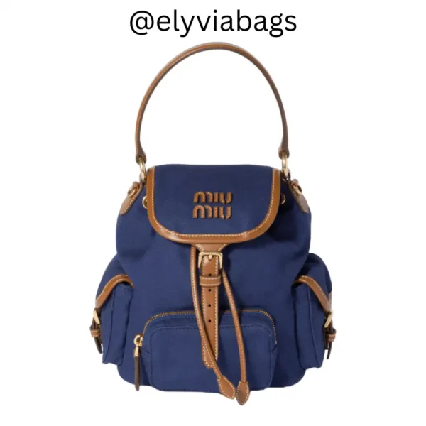 Miu-Miu Hemp and Leather Backpack blue