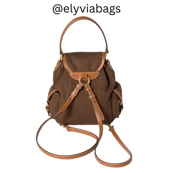 Miu-Miu Hemp and Leather Backpack brown back view