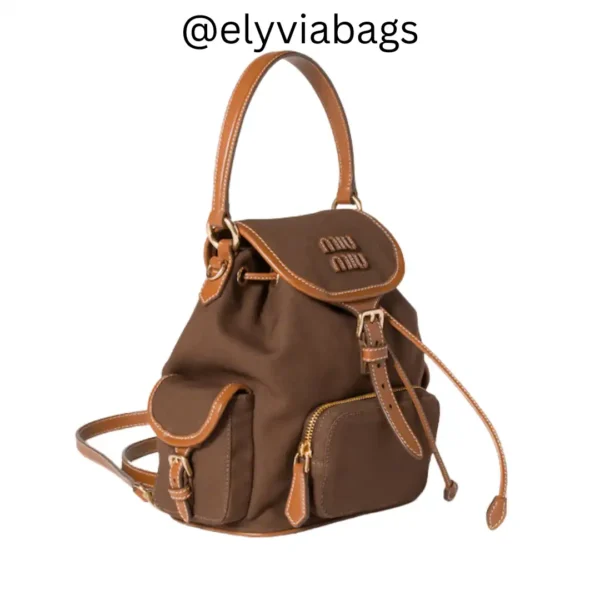 Miu-Miu Hemp and Leather Backpack brown side view