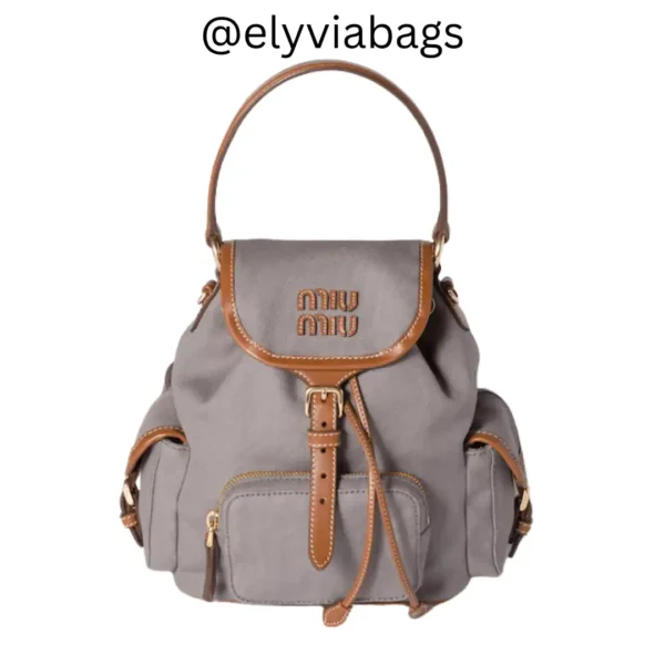 Miu-Miu Hemp and Leather Backpack grey