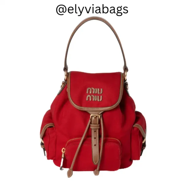 Miu-Miu Hemp and Leather Backpack red