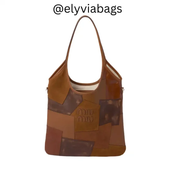 Miu-Miu Ivy Patch Leather Tote Bag Cognac