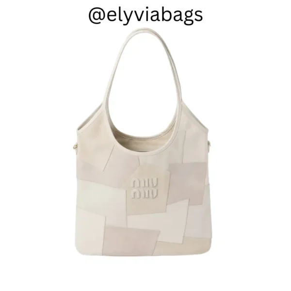 Miu-Miu Ivy Patch Leather Tote Bag Talco