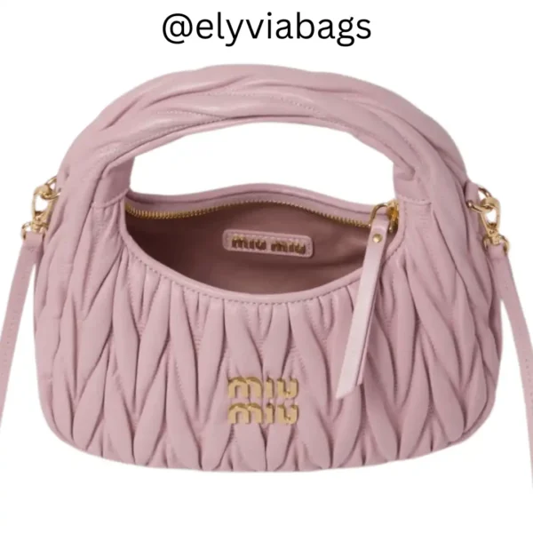 miu miu bosra hobo wander in nappa pink open view