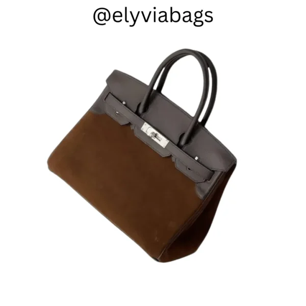 Hermes Suede Birkin Bag Brown tilt view