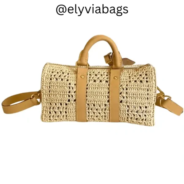 LV Keepall Bandoulière Raffia back view