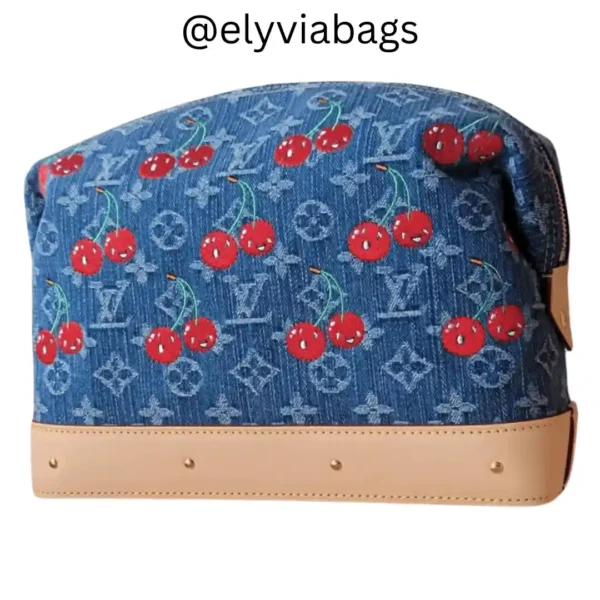 LV x TM Cosmetic Pouch GM cherry denim back view