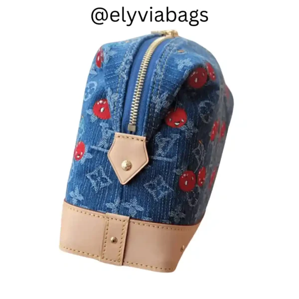 LV x TM Cosmetic Pouch GM cherry denim side view
