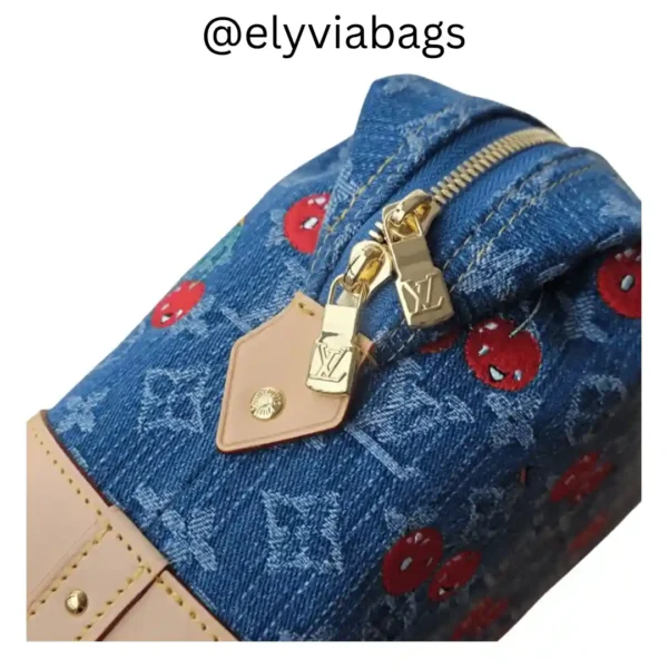 LV x TM Cosmetic Pouch GM cherry denim zip view