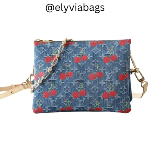 LV x TM Coussin PM in cherry denim back view