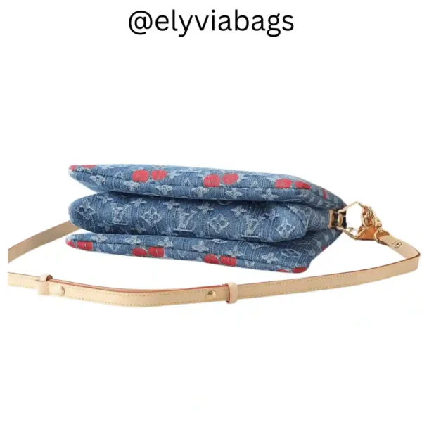 LV x TM Coussin PM in cherry denim bottom side view