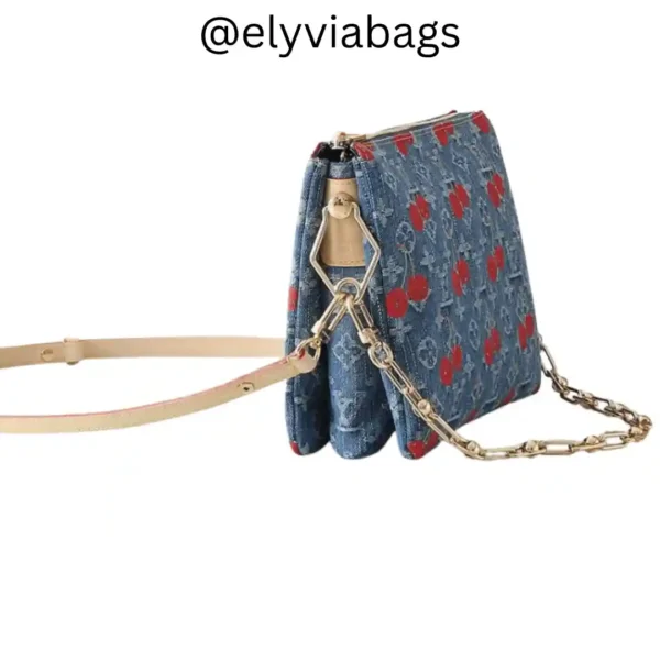 LV x TM Coussin PM in cherry denim side view
